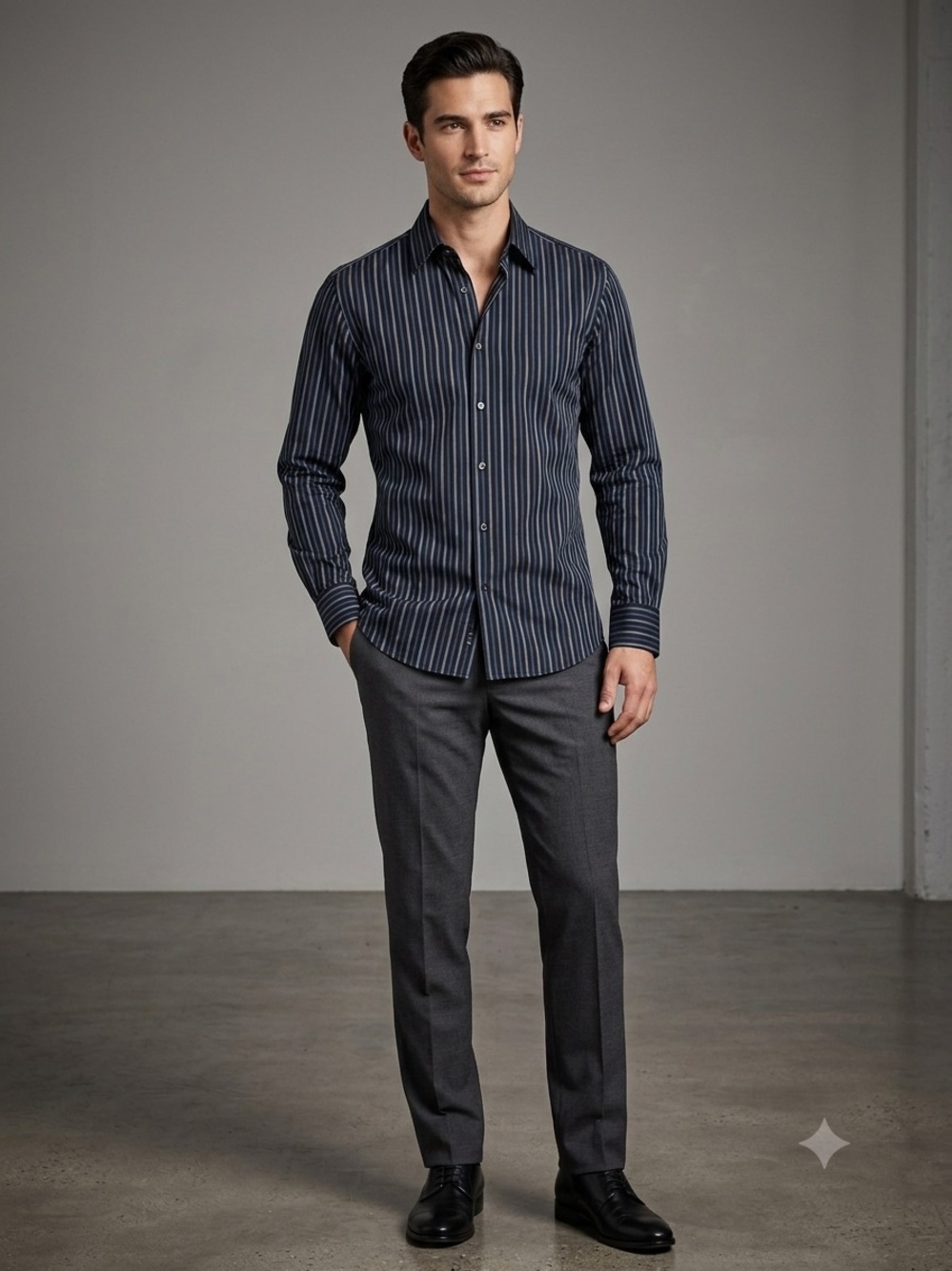 Hugo Boss Vertical Stripe Dress Shirt Black 17 34/35 XL